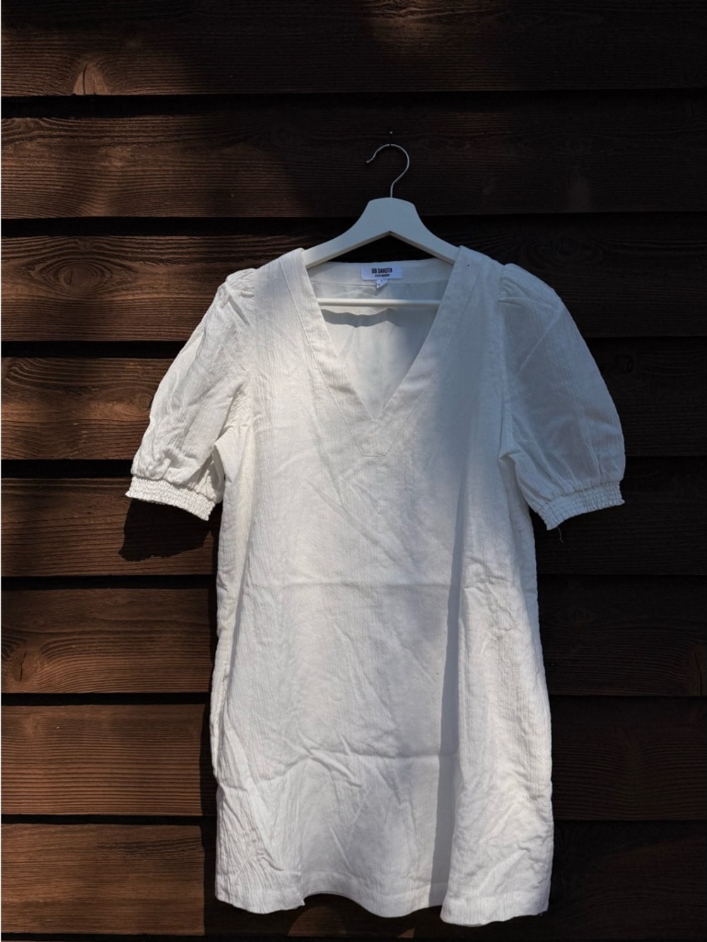 BB Dakota White V-Neck Puff Sleeve Mini Dress